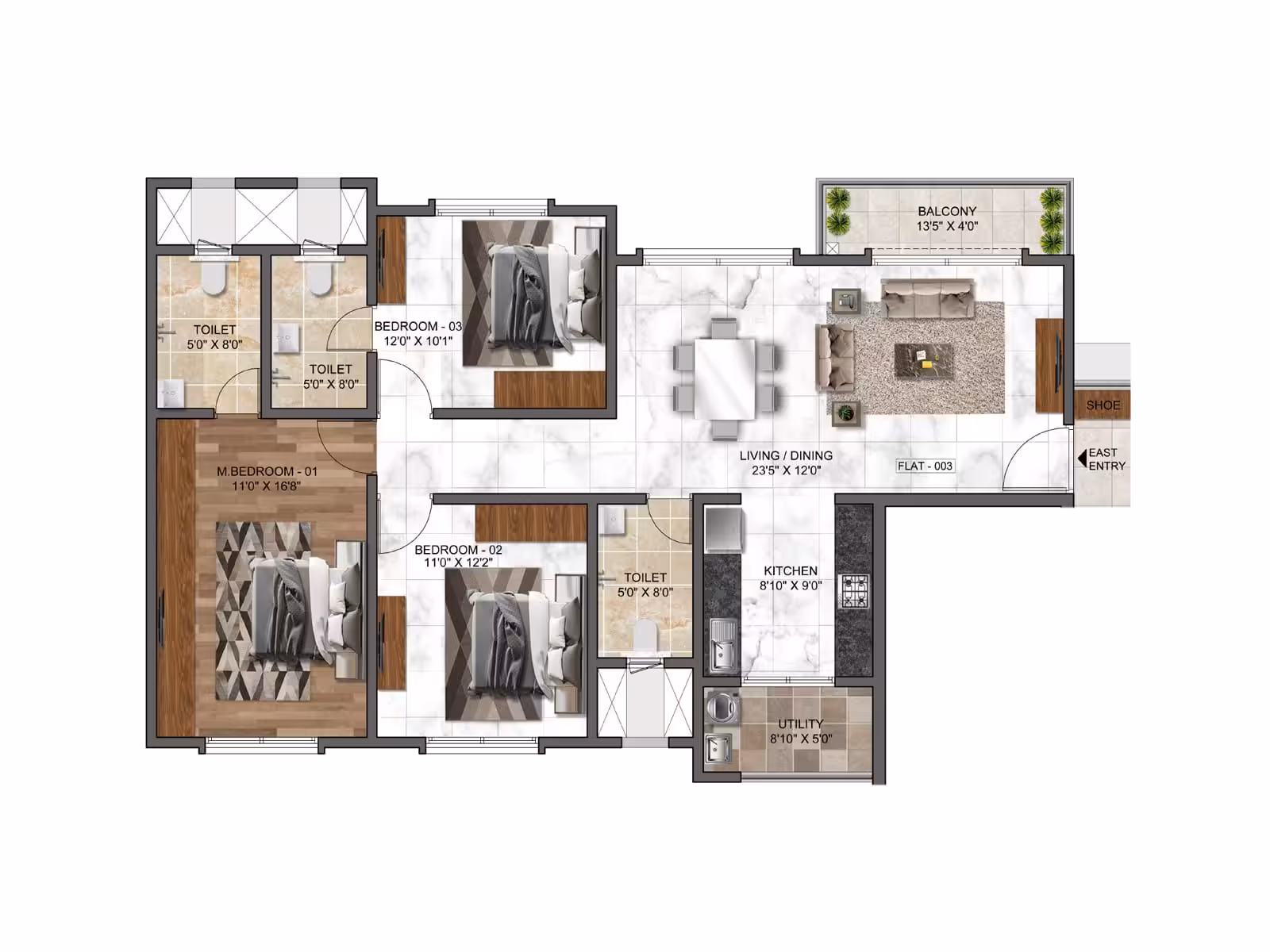 Mana Dale 3BHK 1600 Floor plan