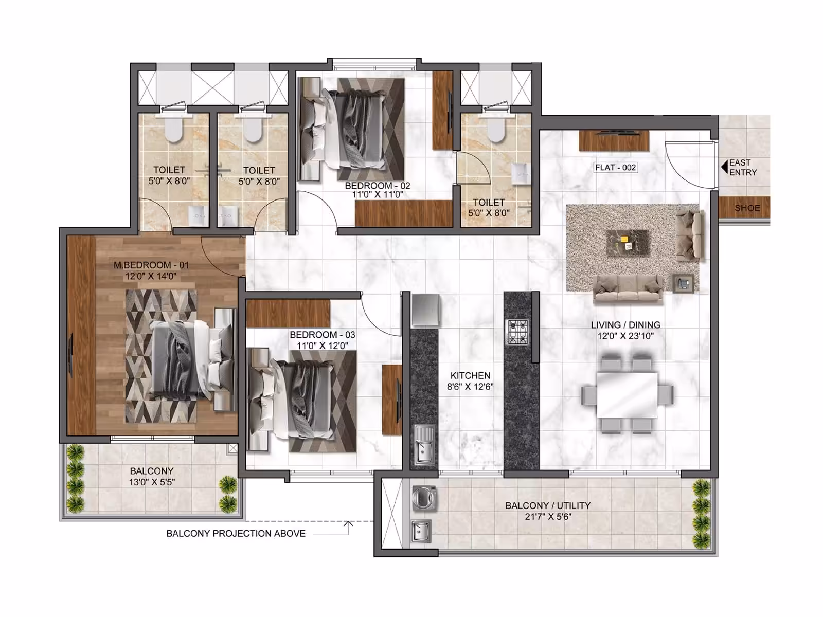 Mana Dale 3BHK 1786 Floor plan